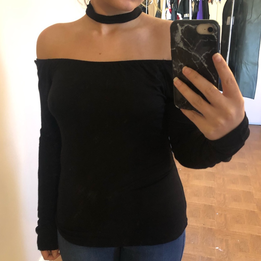 Black Long Sleeve off the shoulder choker top